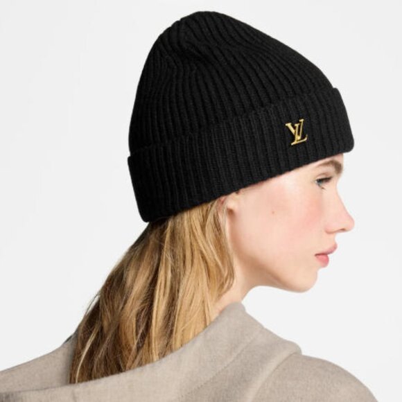 Louis Vuitton Black Cashmere Beanie with Gold Logo - Picture 3 of 4